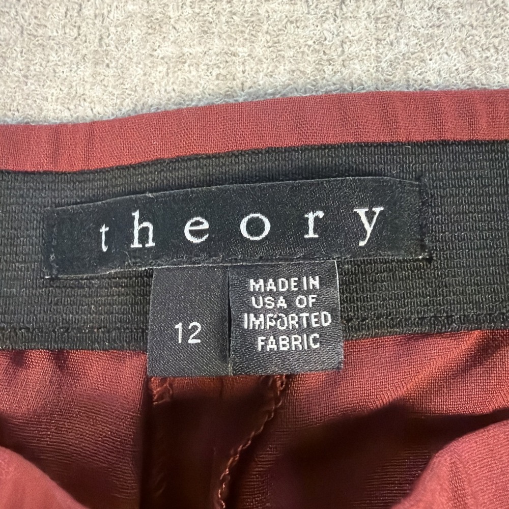 Theory Wool Pants Women's Size 12 Burgundy Red Zip Ankle Pockets - Picture 3 of 11